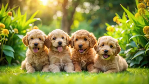 Mini Goldendoodle Puppies Playing Together Mini Goldendoodle Puppies Playing Together